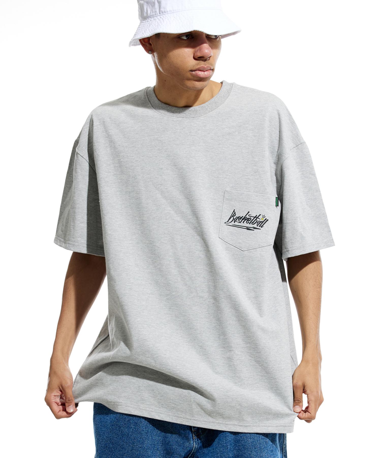 Cream Soda Lab Basketball Oversized Heavyweight Pocket Short Sleeve Tee Gray Black Xl