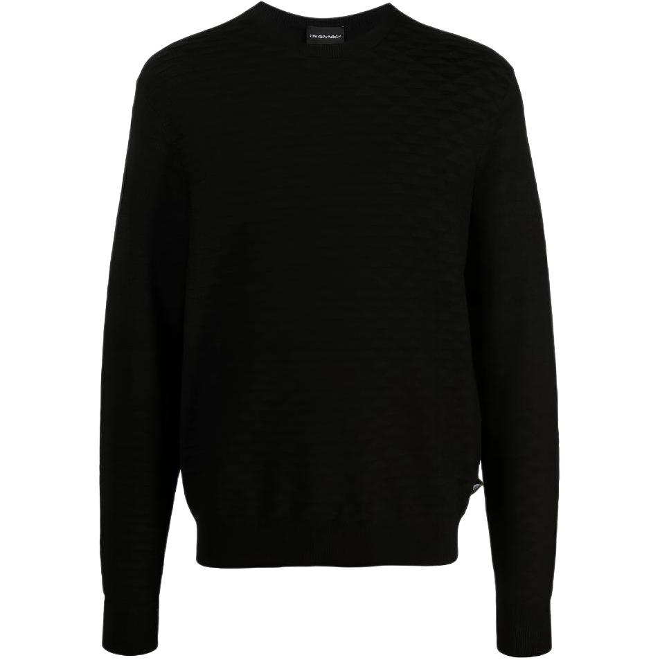 Emporio Armani Solid Color Geometric Pattern Crew Neck Pullover Long Sleeve Sweater Men Sweater Black 3K1MX2-1MZTZ-0999