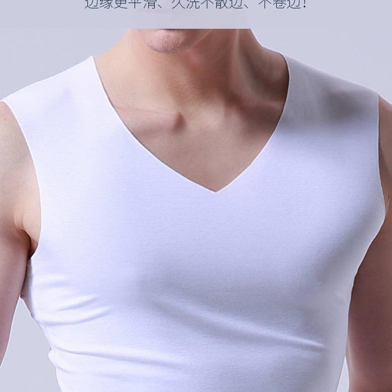 Traceless men's vest men's ice silk new summer sports fitness thin bottoming undershirt wide shoulder versatile