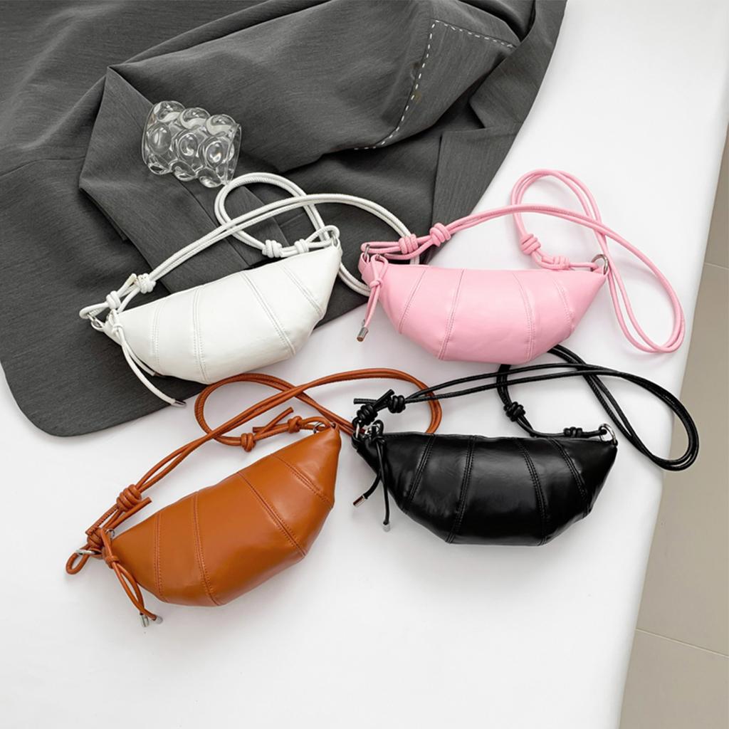 Shoulder Bag for Women Lightweight PU Croissant Shape Quilted details Knotted shoulder strap Large Capacity Zipper for Daily Use