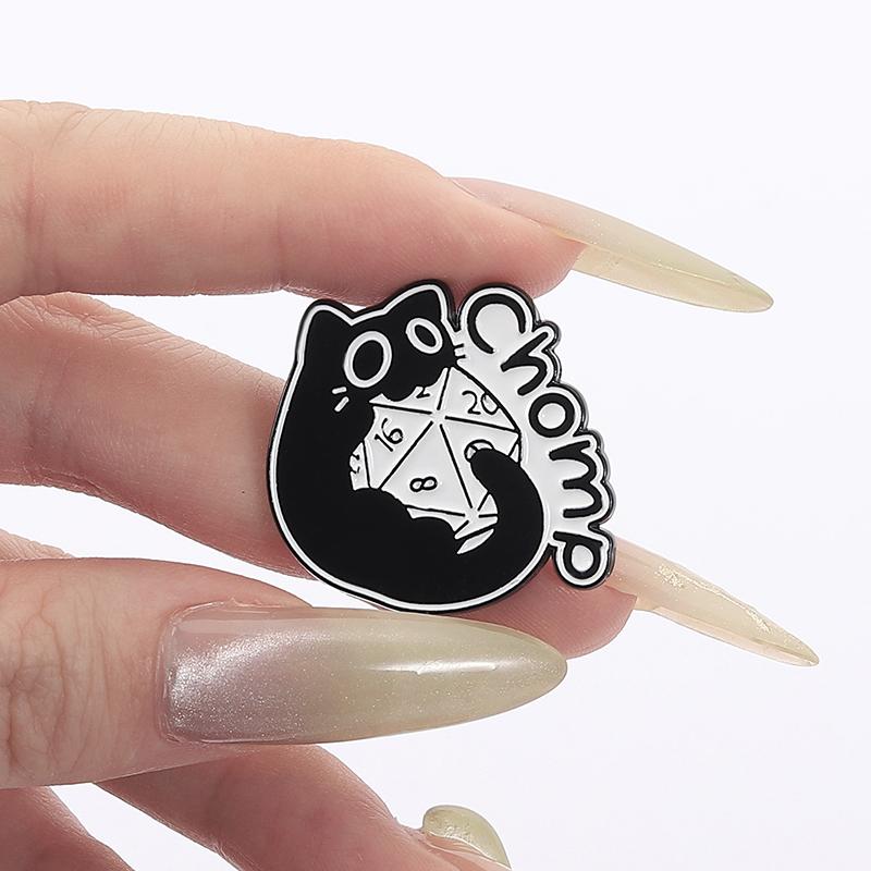 Cool RPG Game Dice Black Cats Enamel Pins Cartoon Big Eyes Kitten Animal Brooches Lapel Badge Fashion Jewelry Gifts For Friends