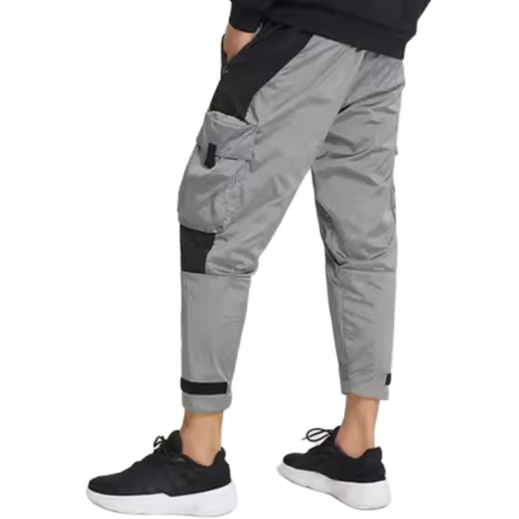 adidas Pantaloni Casual cu Șnur și Buzunare Multiple Patchwork Bărbați Funduri Gri IC9251