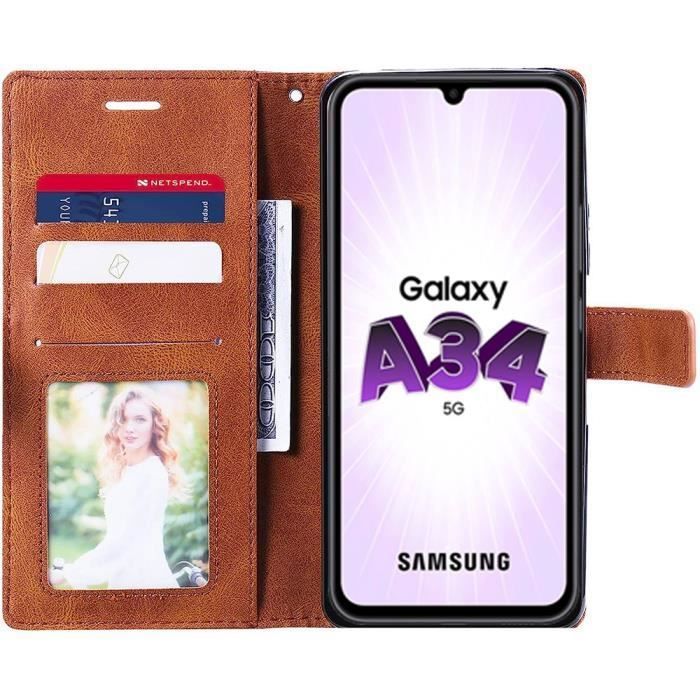 Coque de protection - BOOLING - pour Samsung Galaxy A34 5G - Cuir Synthétique - Élégant - Anti-Rayures