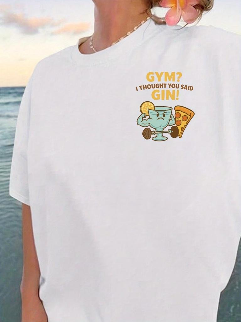 Vintage Funny Cartoon Gym 100% Comic Polyester Women's T-Shirt Soft Crew Neck Short Sleeve Top Harajuku Tee Shirt Aesthetic