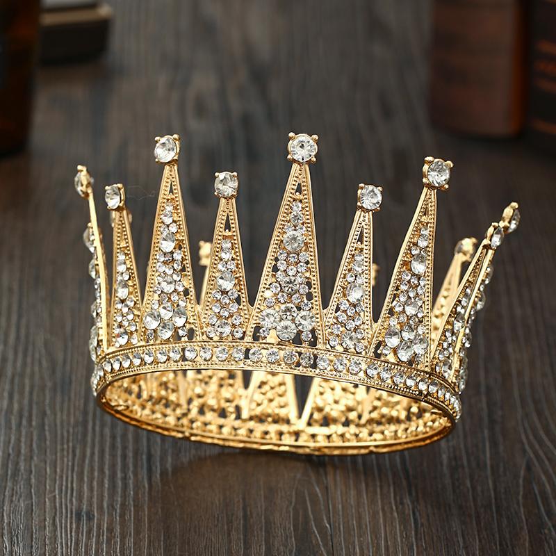 Golden Rhinestone Round Crown Tiara Hair Jewelry Wedding Hair Accessories for Bridal Crown Tiaras  Crystal Rhinestone Crown Gift