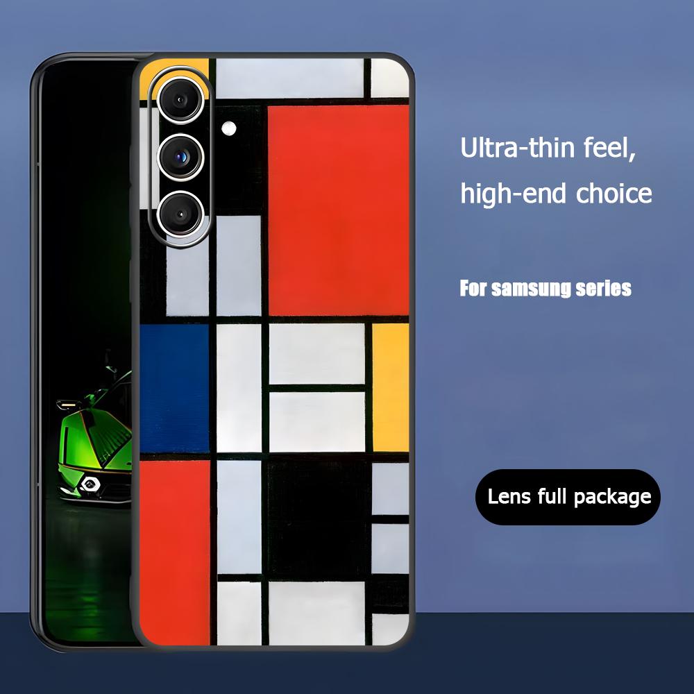 Art Fashion Piet Mondrian Phone Case For Samsung Galaxy S25 S24 S23 S22 S21 S20 Plus Ultra Note20 Soft Black