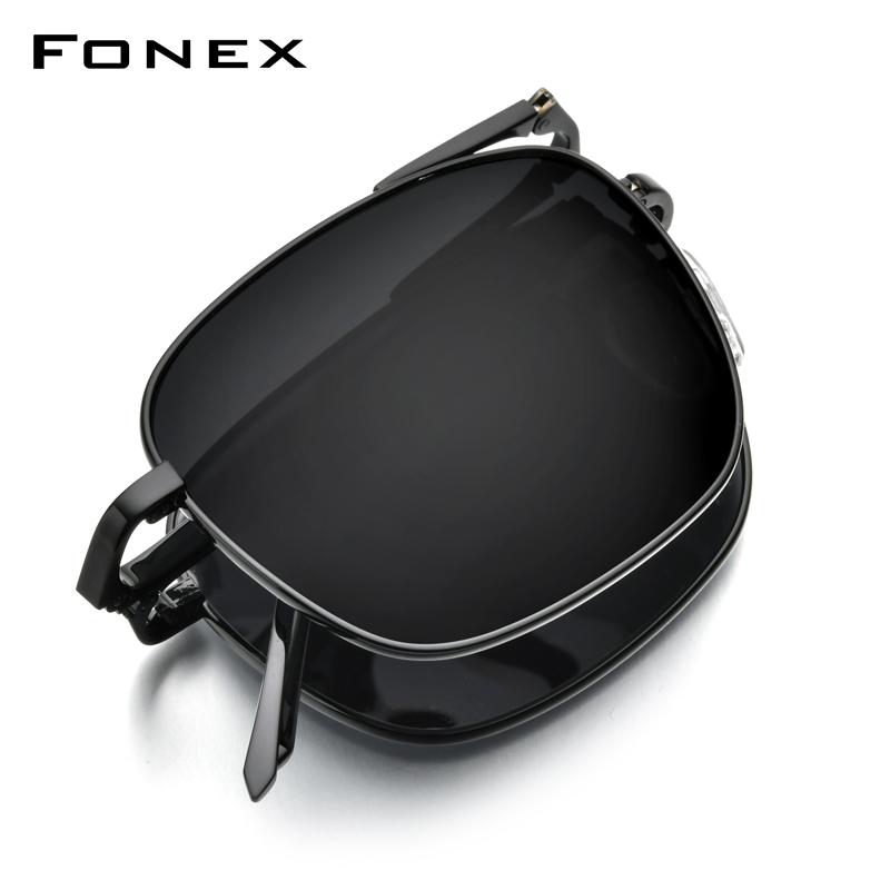 Lunettes de Soleil Polarisées en Titane Pur FONEX Homme Pliables Carrées Lunettes de Soleil pour Femme Ultra-légères Haute Qualité Monture Japonaise 839