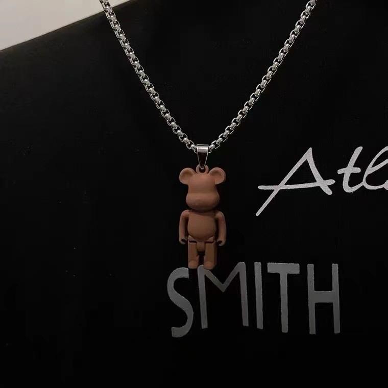 Color Violent Bear Versatile Simple, Niche Hip Hop Violent Bear Pendant Sweater Chain Women's Titanium Steel Necklace Men's