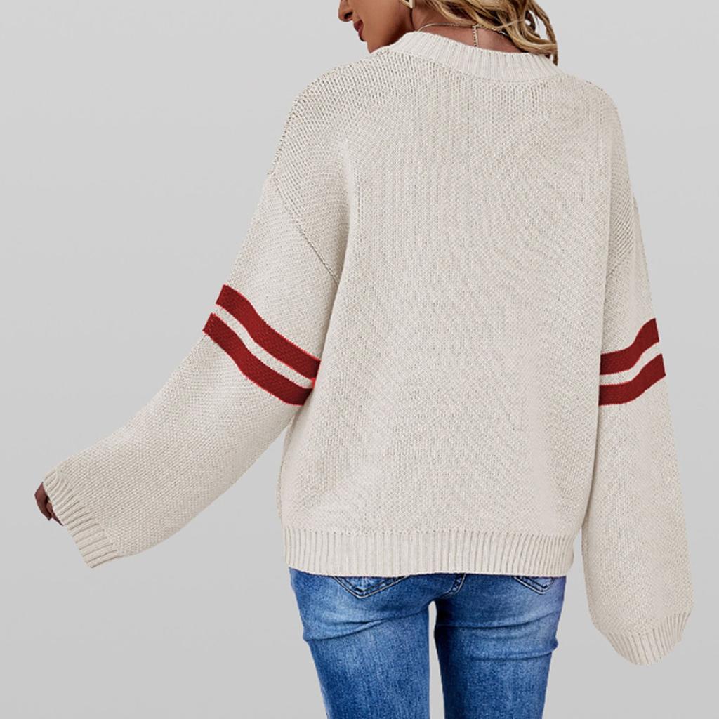 Dámský volný ležérní svetr s kulatým výstřihem a dlouhým rukávem Módní svetr s dlouhým rukávem