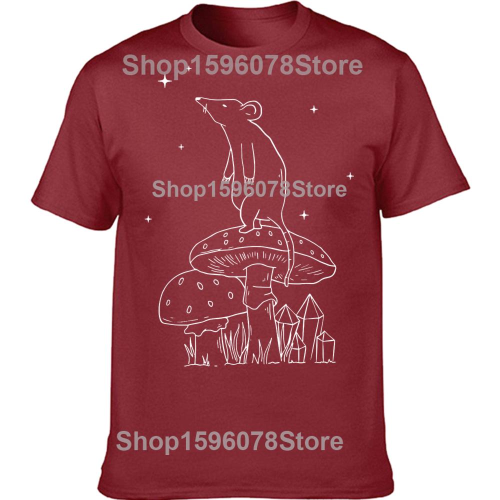 Lustiges Pilz-Ratten-Grafik 100% Baumwoll-T-Shirts Herren Damenmode Lässiges T-Shirt Locker Übergroß Streetwear T-Shirt