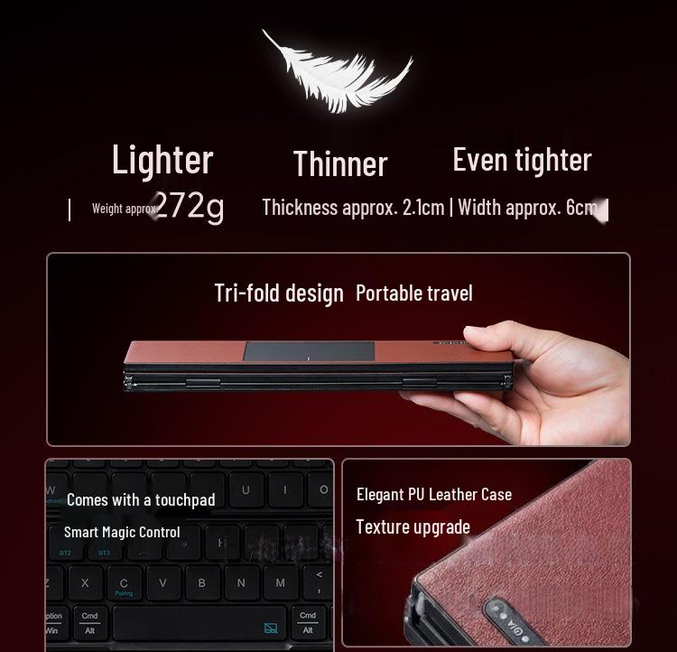 Foldable Leather Bluetooth Keyboard with Touchscreen for Tablet, iPad, Phone, Computer - Perfect for Business & Travel.