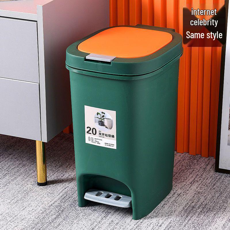 Large Odor-Proof Foot Pedal Trash Can with Lid for Home: Double Opening for Bedroom, Living Room, Kitchen, Bathroom, and Toilet.