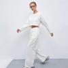 Spring and Summer Women's Casual Suit Solid Color Long Sleeve Crew Neck T-Shirt Elastic Wide Leg Pants Two-piece Set