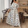 Damen Floral One Shoulder Maxikleid Kurzarm A-Linie Schwingend Langes Kleid Formelles Abendparty Hochzeitsgastkleid mit Gürtel