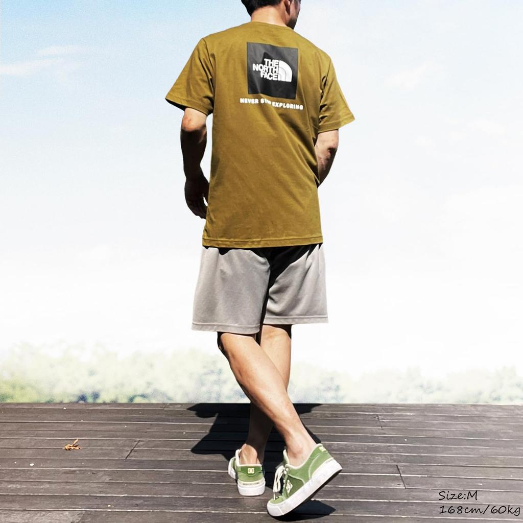 North Short Sleeve with Back Print Box Logo RED BOX Khaki Moss Green Size XL [The Face] Men's T-Shirt TEE, [Used]