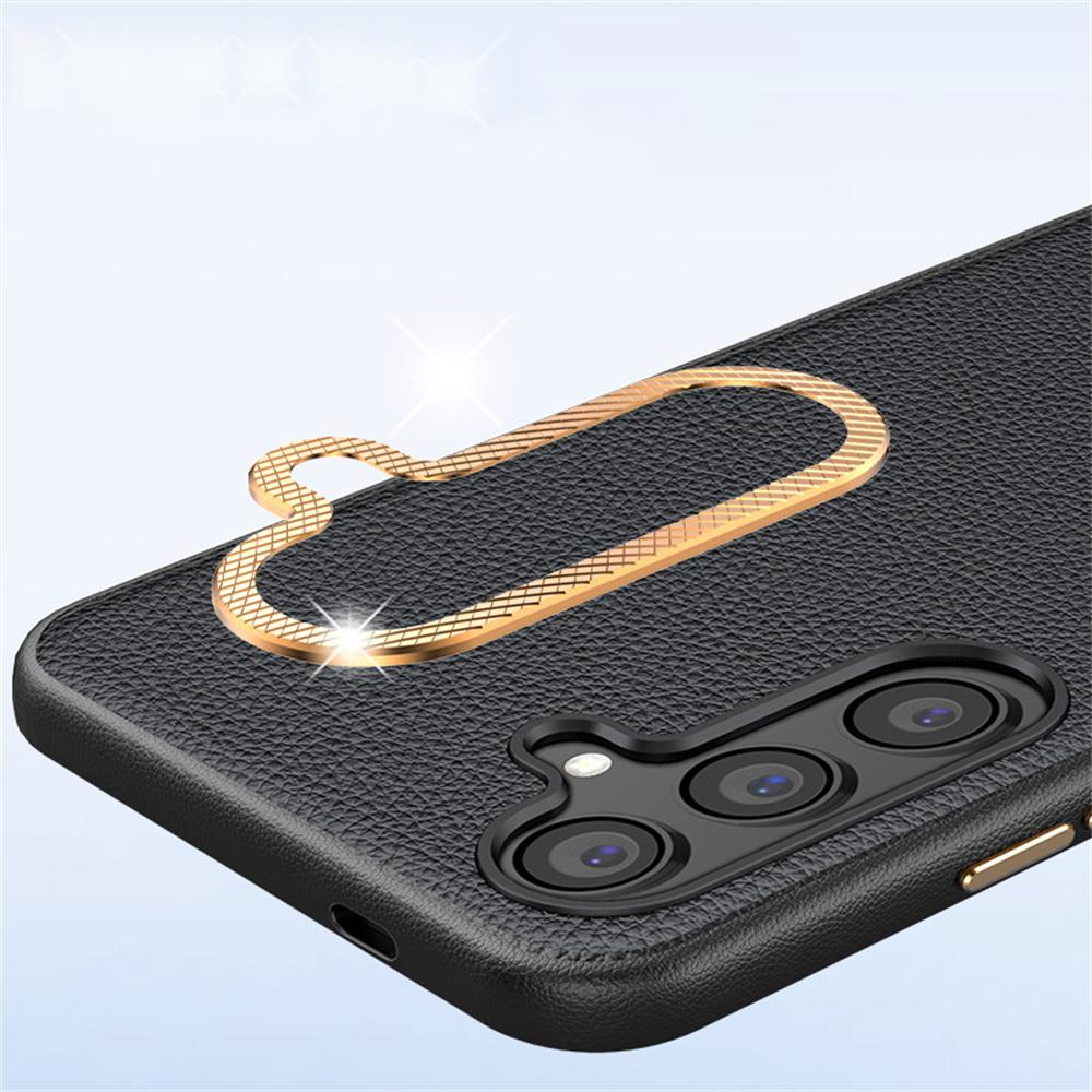 For Samsung Galaxy S25+ Phone Case Leather+TPU Back Cover with Metal Lens Frame