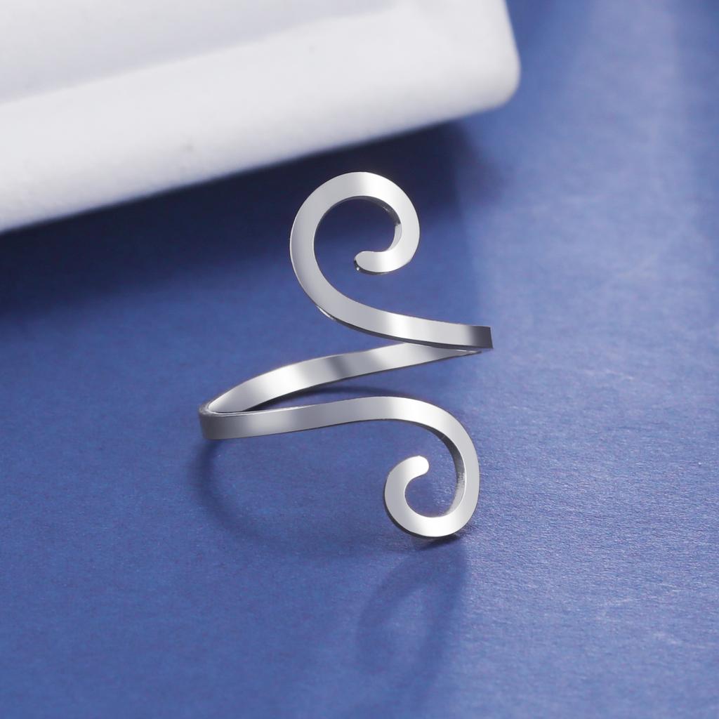 Stainless Steel Large Spiral Ring Women Gold Adjustable Finger Rings Minimalist Jewelry Valentine Gift In
