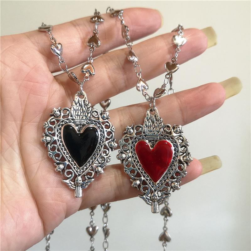 Gothic Rock Black Heart Pendant Love Chain Necklace For Women Men Y2K Personalized Halloween Charm Grunge Jewelry Accessories