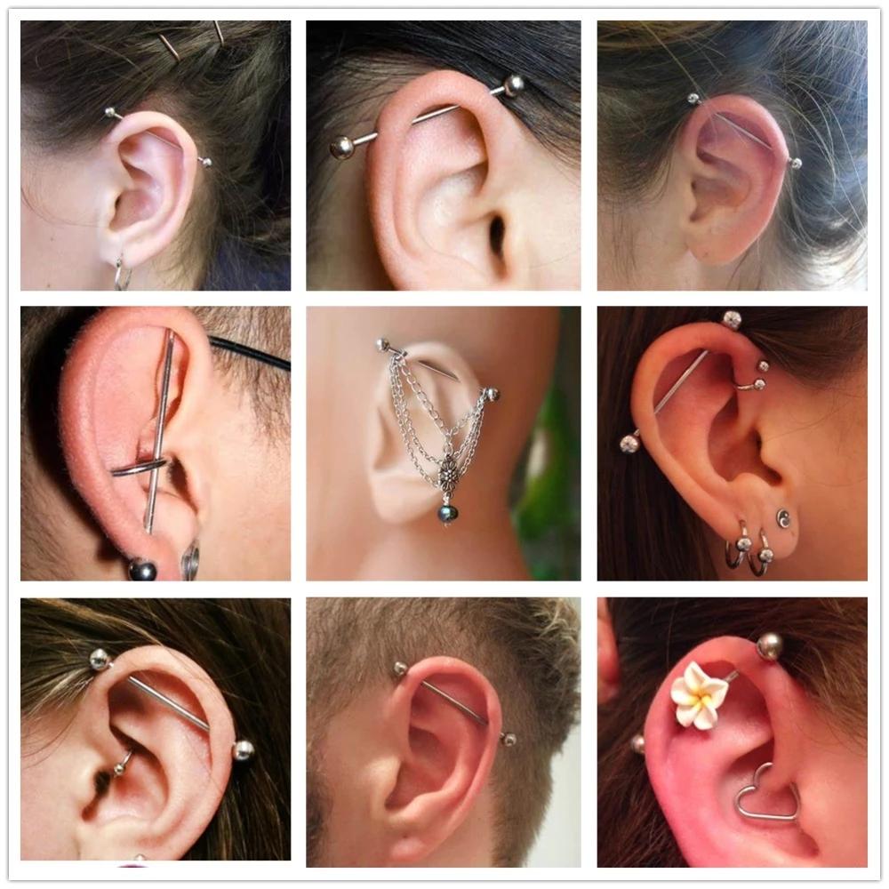 1Pc G23 Titanium Industrial Barbell Ring Tongue Nipple Bar Piercing Ear Tragus Helix Ear Piercing Body Women Jewelry 4-38mm