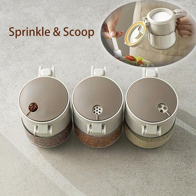 2pcs Glass Spice Jars with One Touch Lid,3 Adjustable Salt/Spice Shakers Kitchen Seasoning Containers for Precise Cooking BBQ, Bbq Accessories