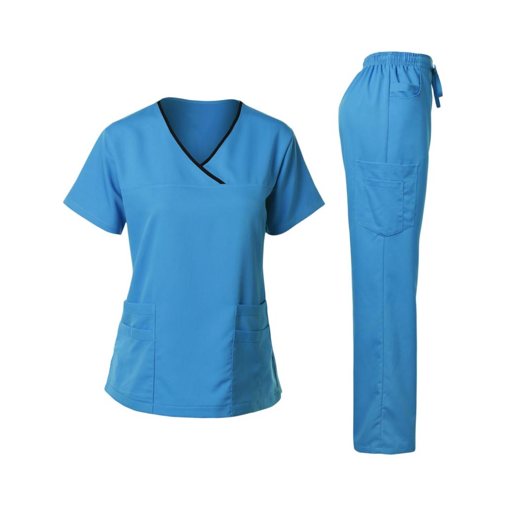 Ladies' Loose And Comfortable V-neck Short Sleeved Workwear With Multiple Pockets Suit Set