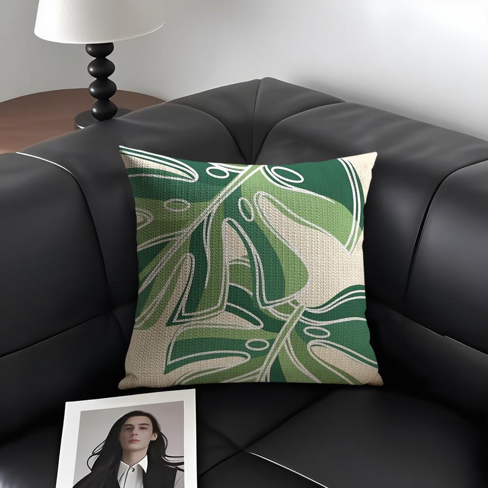 Modern Green Plants Cushion Cover Natural Linen Organic Fabric DoubleSided Printing Sofa Home Decor Gift Pillow Case