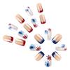 4th of July Press on Nail Square French Tip Fake Nail Independence False Nail with American Flag Star Stick on Nail