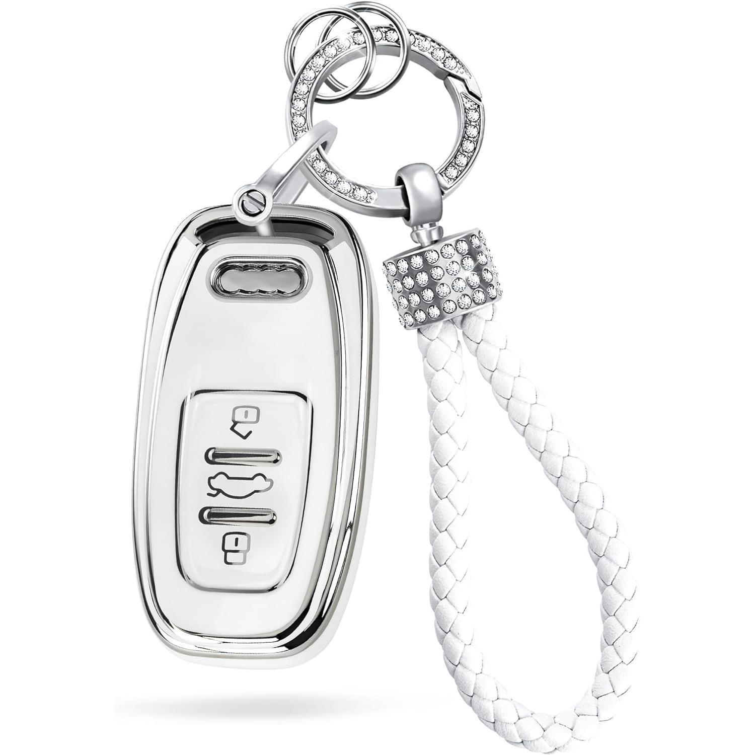 

Чехол для ключа автомобиля из ТПУ с цепочкой из ромбовидной веревки - дизайн с серебристой окантовкой. PE Bag