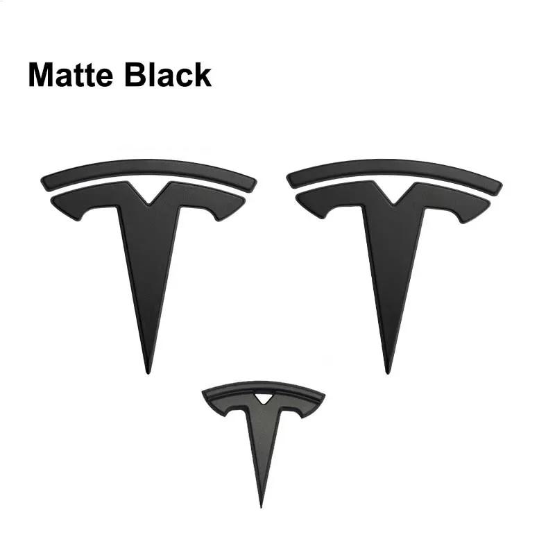 ZFX1 3pcs Car Front Rear Emblem Sticker Black for Tesla Model 3 Model Y Tail Box Auto Steering Wheel Decoration Modified Accessories