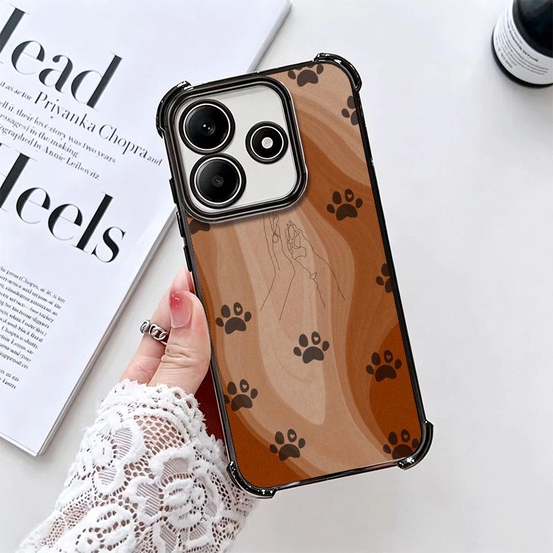 Dog Footprint Paw Cute Pattern Plating Phone Case For Xiaomi Redmi Note 14 15 Pro Plus 13 12 11 11S 11T 10 9S 9 5G Anti-Fall Air