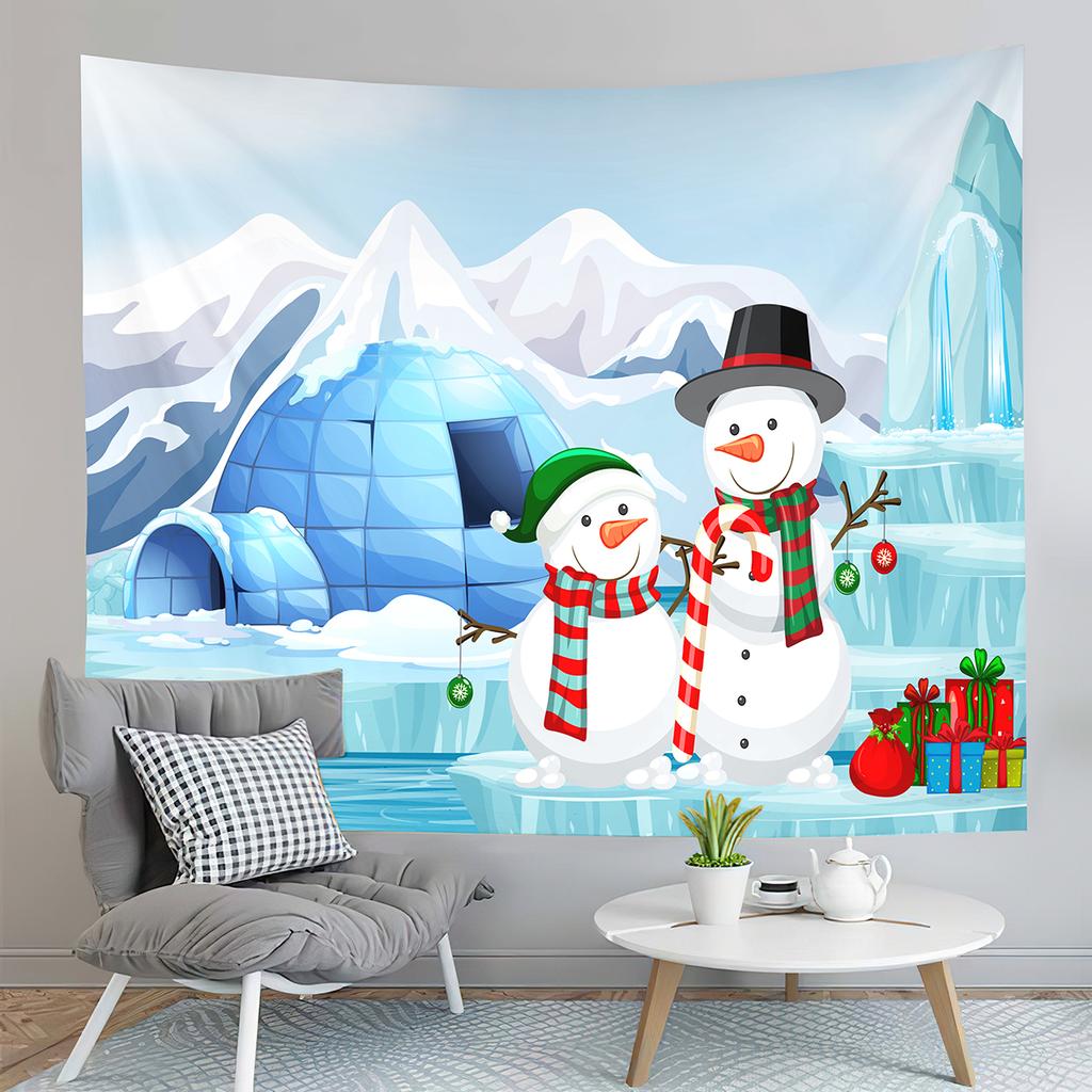 Winter Smile Snowman Tapestry Happy Christmas Decoration Tapestry Home Living Room Bedroom Dorm Wall Hanging Decorative Blanke