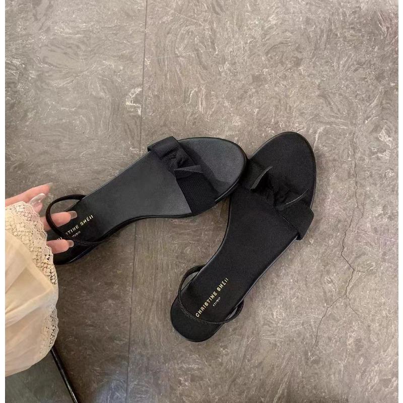 

SheII] Mainly lazy~ the * ow bow word with thick heel sandals women s flat summer 35 чёрный