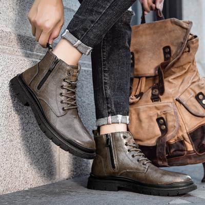 Herren Freizeitschuhe für den Winter, Braune Lederstiefel, Multifunktional Rutschfest, Abriebfest, Warm für Draußen, Retro Chelsea Boots