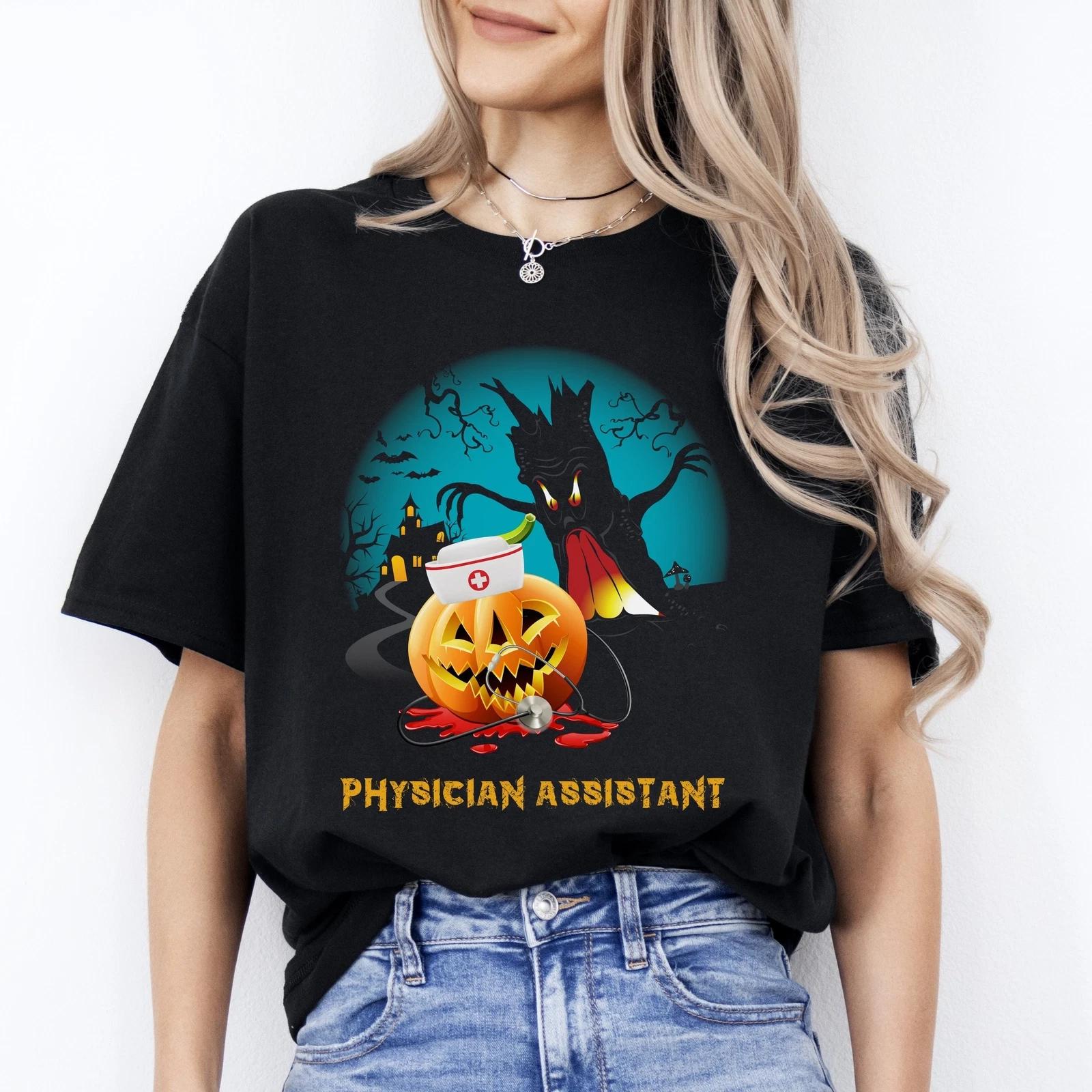 Physician assistant Halloween Unisex T-Shirt Scary Spooky PA school tee Black Da S