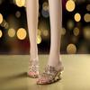 Fashion Summer Cute Sweet Diamond Crystal Mid Heel Open Toe Sandals Women's Casual Gold Party Nightclub Comfortable Sandals