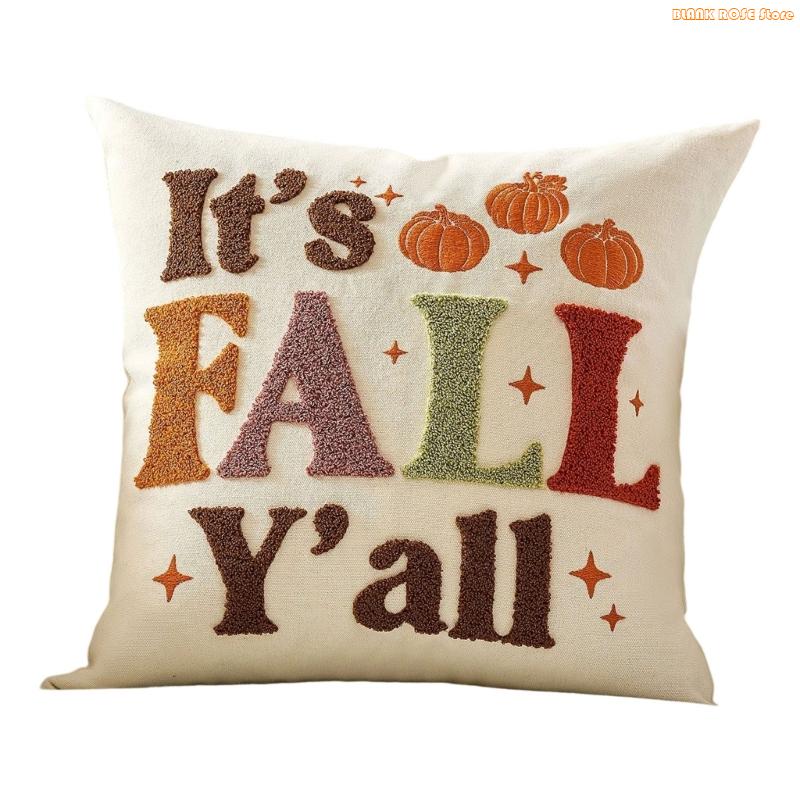 K1AE Fall Harvest Embroidered Cushion Cover Pillowcase With And Pumpkin Decorative