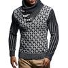 Men's Casual Solid-color Patchwork Style Long-sleeved Sweater, Men's High-neck Plaid Knitted Sweater In The Style Of A Scarf