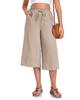 Women's Solid Color Wide-Leg Cropped Pants with Elastic Waistband and Pockets