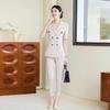 Teluoman Women's Elegant Short-Sleeve Blazer & Pants Set