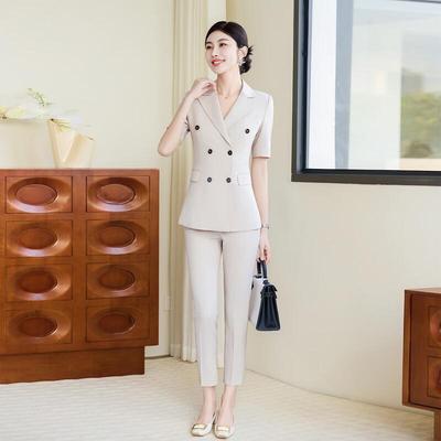 Teluoman Women's Elegant Short-Sleeve Blazer & Pants Set