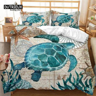Copripiumino Tartaruga Marina Stile Mediterraneo Polpo Cavalluccio Marino Stampa Animali Marini Set Biancheria da Letto Design a Tema Marino Con Federe