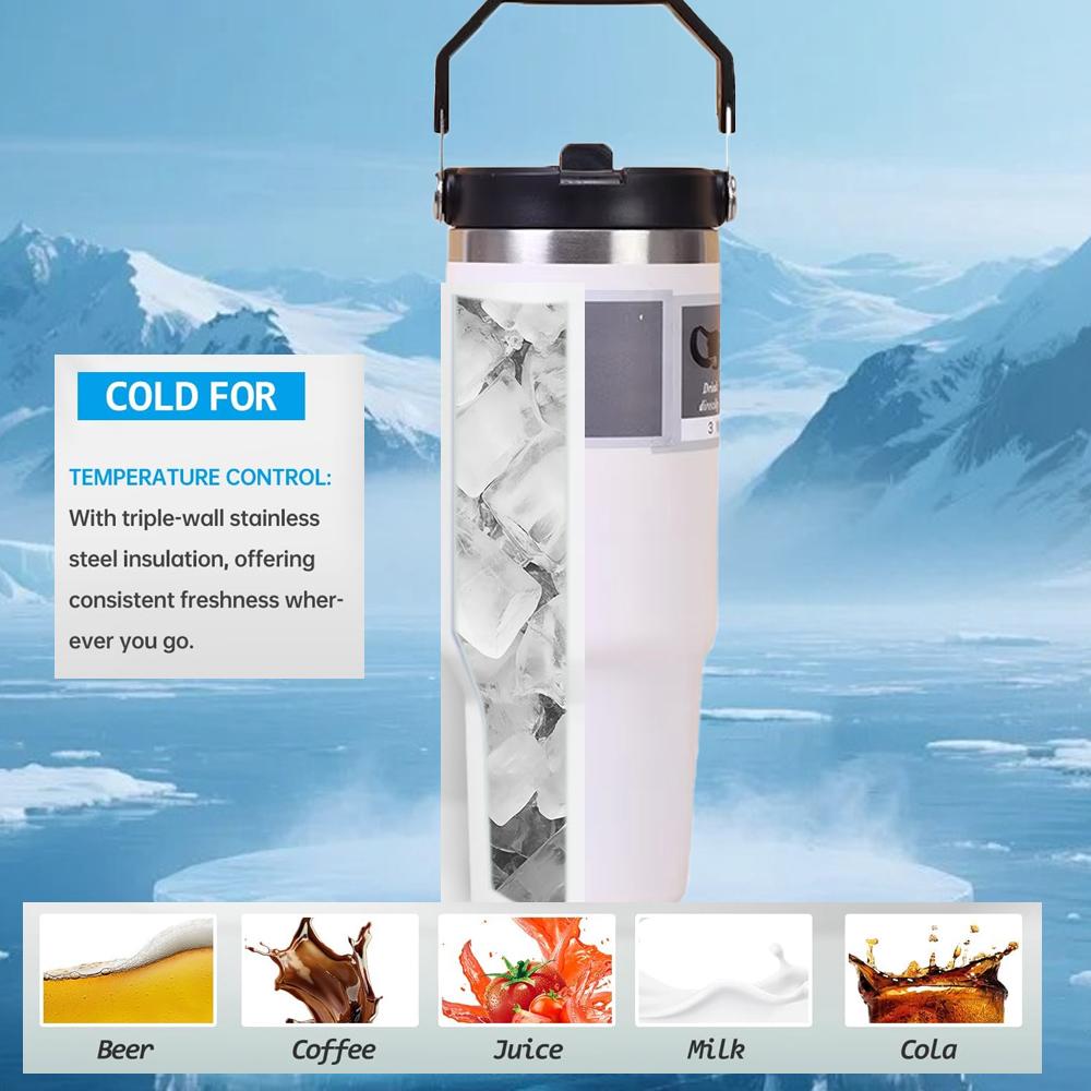 30 Oz Insulated Mug 304 Stainless Steel Drinkware Vacuum Insulation BPA Free Tritan Material, Perfect for Iced and Hot Drinks