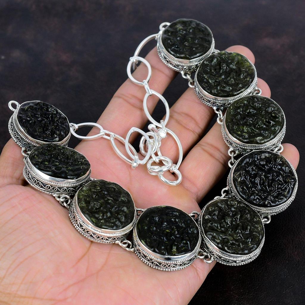 Moldavite Necklace Real Gemstone Jewelry Vintage Necklace 925 Sterling Silver Necklace Adjustable Chain Necklace Handmade Jewelry For Gifts