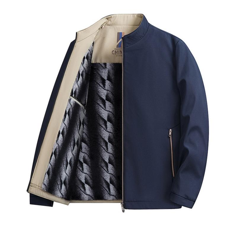 New Velvet and Thickened Cotton Jacket for Men In Winter, Middle-aged Loose and Warm Stand-up Collar Dad Jacket