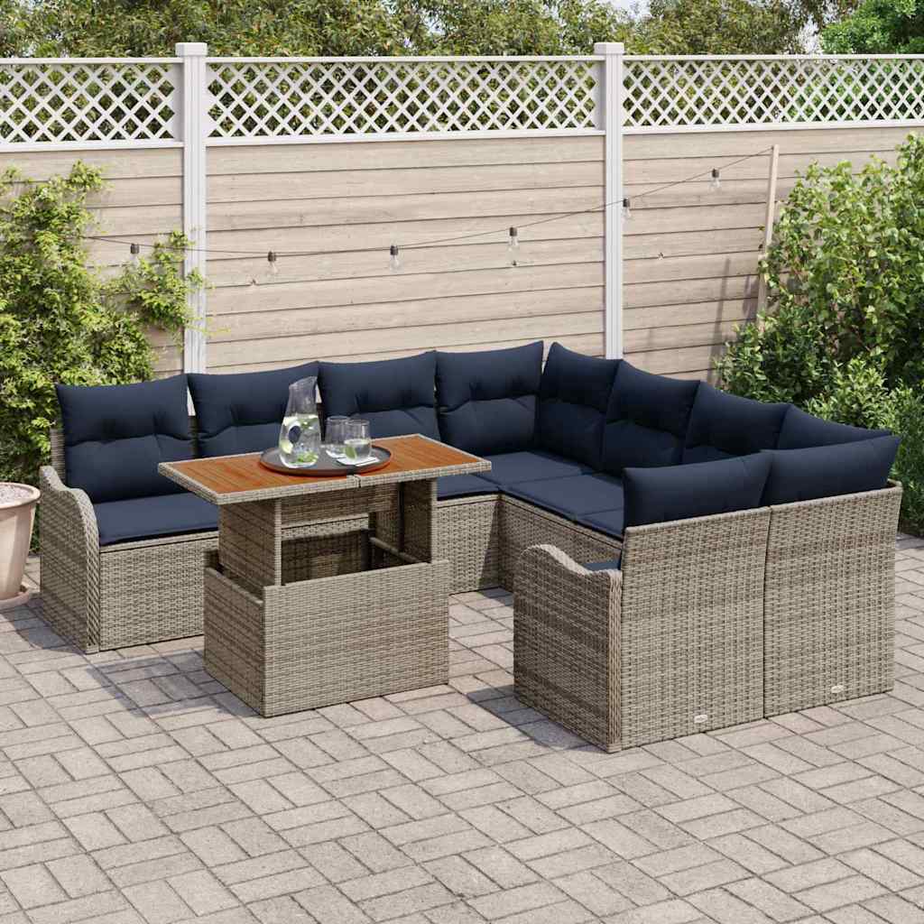 Garden Sofa Set 9 Pieces 8 Seater Grey and Navy Blue