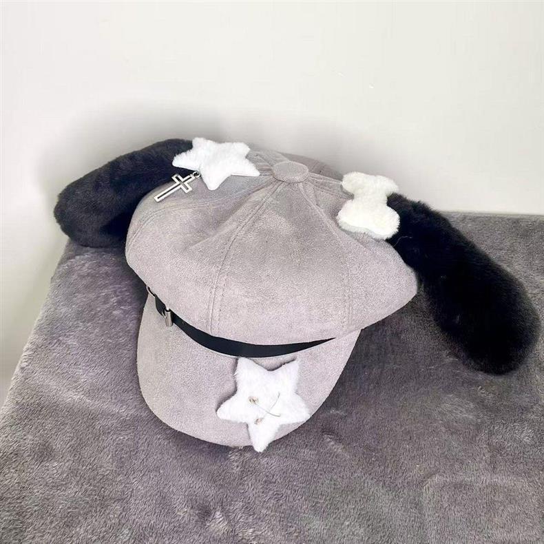 Original Handmade Octagonal Puppy Ears Beret - Cute, Sweet, and Edgy Painter's Hat for Women