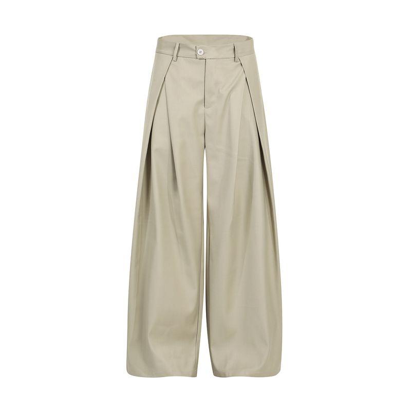 Blaexit Old Money Style Khaki Pleated Cleanfit Dress Pants Men's Loose Casual A-Line Wide-Leg Pants