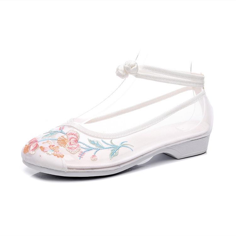 Fashion Oriental Ethereal Sheer - Mesh Embroidered Wedges | Hanfu - Friendly Romantic Ancient - Style Shoes
