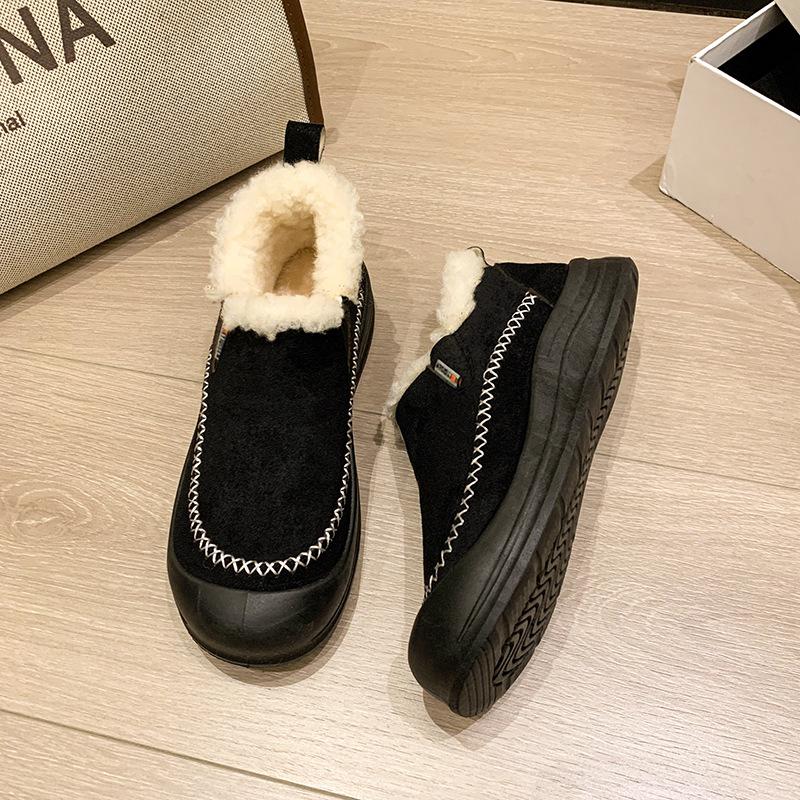 Women's Lightweight Chunky-Soled Winter Insulated Fur-Lined Snow Boots Slip-Resistant Cushioned Casual Athletic Cotton Boots Slip-On Loafers