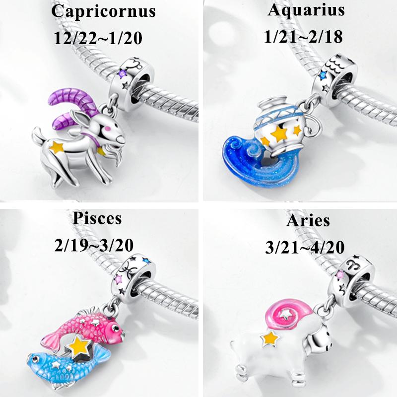 12 Zodiac Signs Fluorescent Twelve Constellations Star Shape Sign Copper Bead Charms Charm Bead Charms Fit Authentic Bracelets Neckalce Charm Pendant